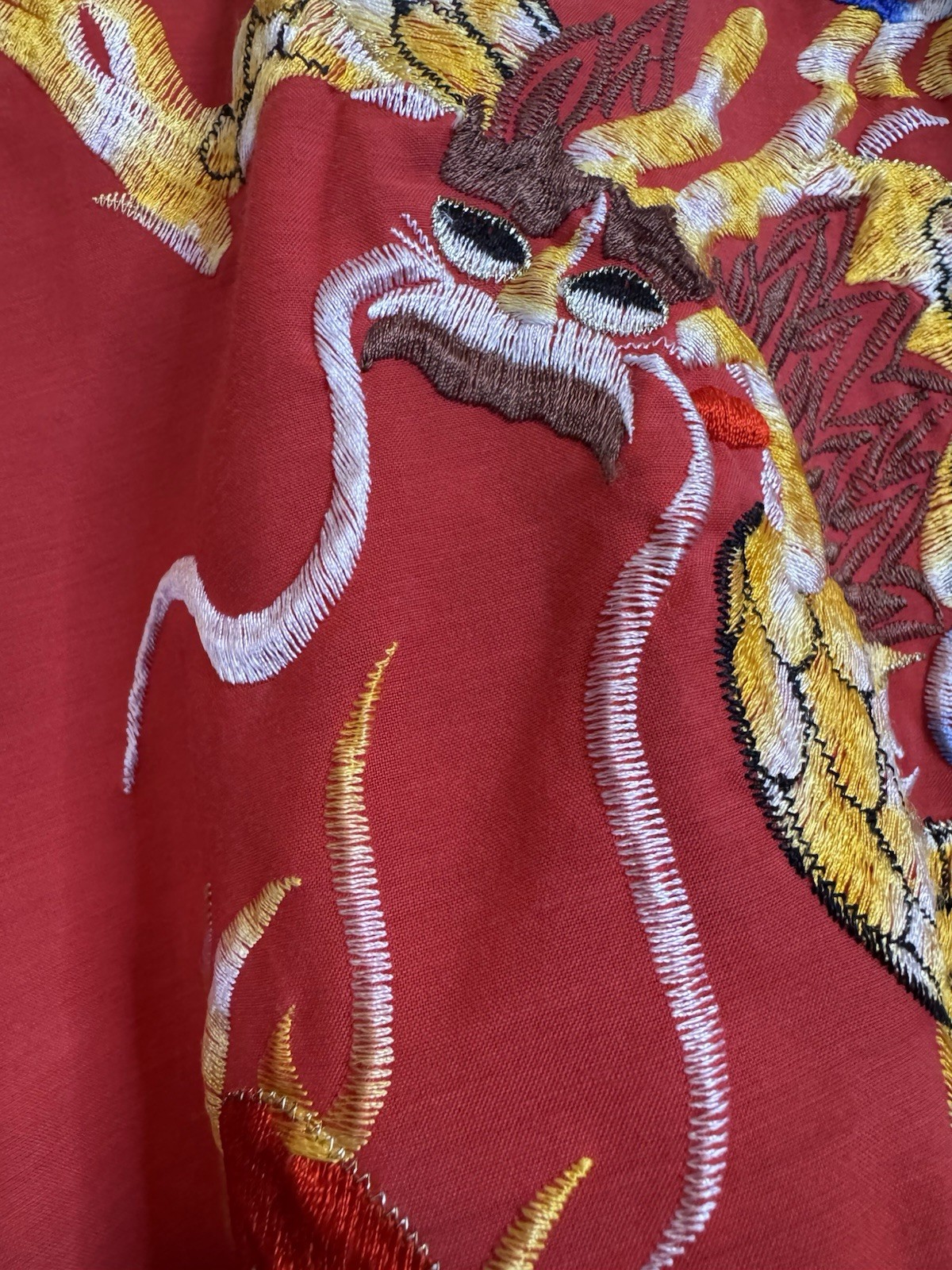 Daffodil Vintage Chinese Dragon Robe Embroidered Kimono Red Cotton Blend OS