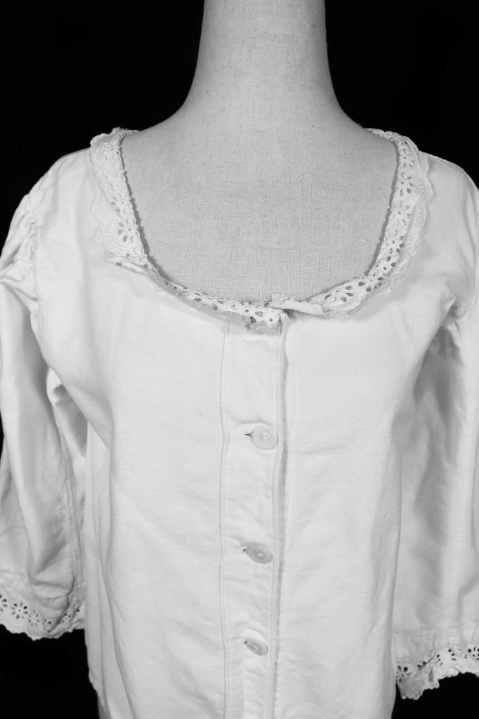 Antique French Edwardian White Cotton Flannel Lined Blouse Medium Exc Cond