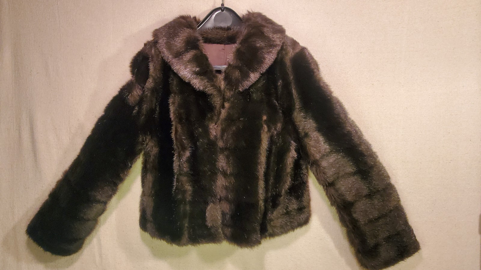 Faux Mink Fur Cropped Jacket Ladies Small Brown Vintage Stylish Retro Chic Warm