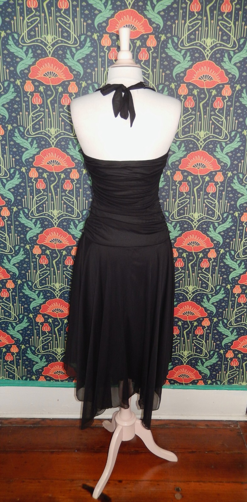 Vintage 90’s Y2K Black Whimsigoth Pointy Hem Halter Fairycore Mesh Party Dress