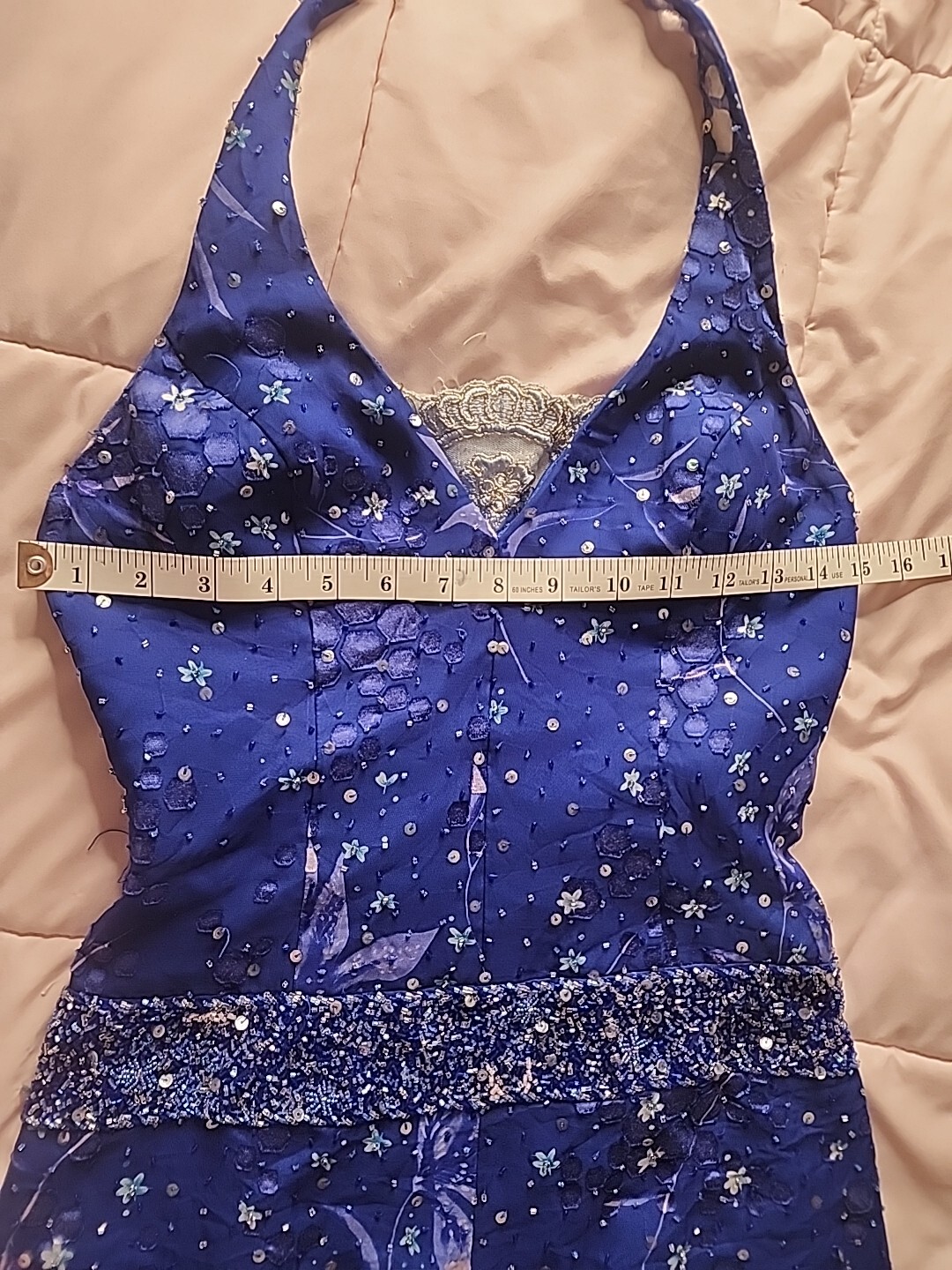 Costume Co Electric Blue Handmade Halter Dress Beaded & Sequins Broadway History