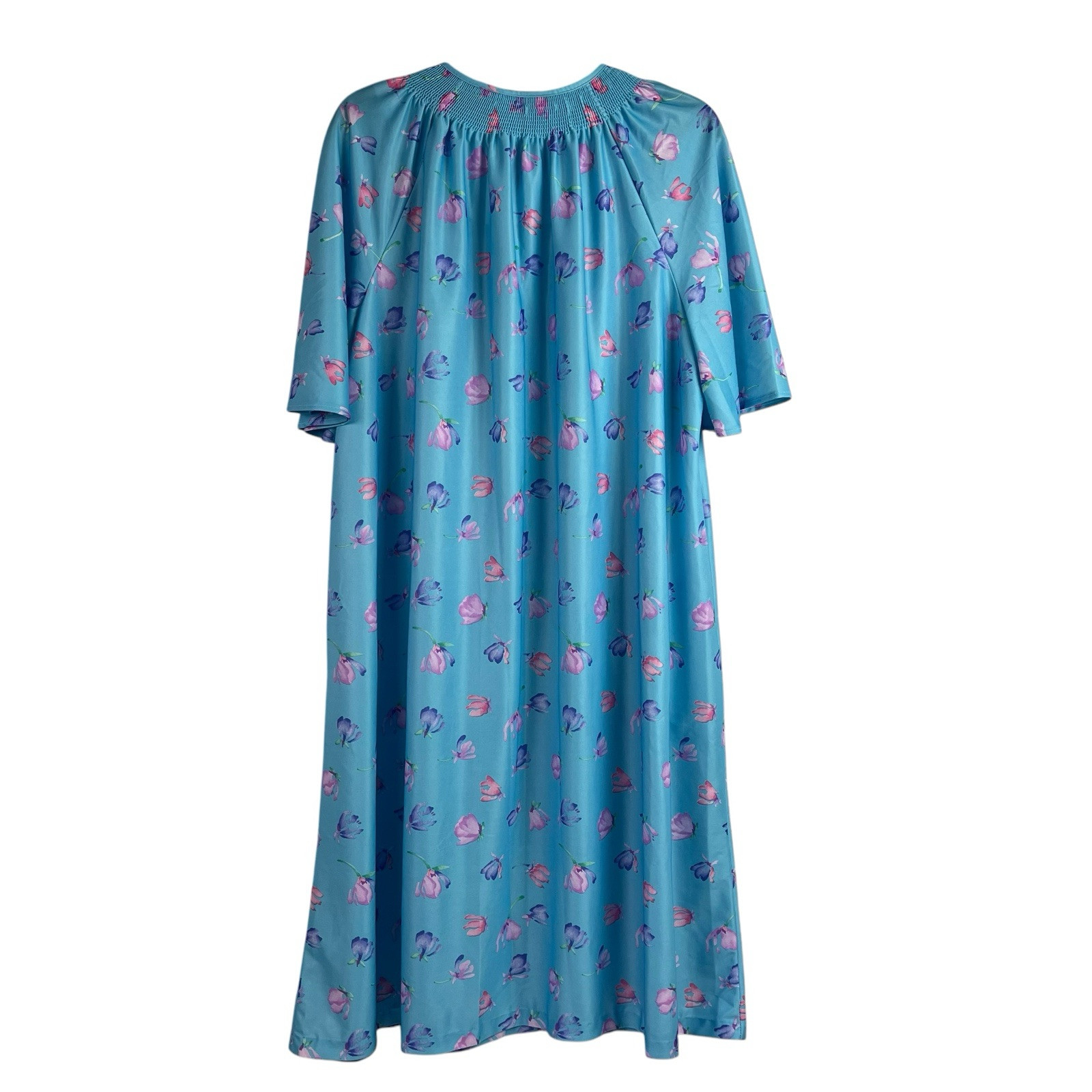 Sears Carriage Court Classic Robe House Dress Blue Floral 2X 22W/24W