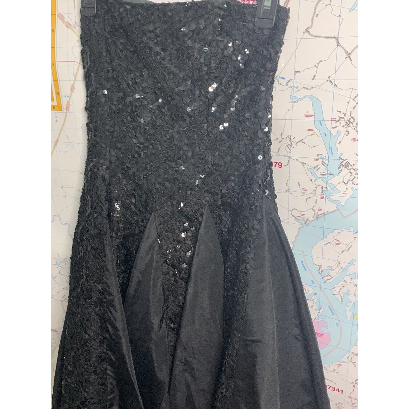 Vtg PANTAGIS 1980 Union Black Sequin Taffeta Full Circle Strapless Eve Gown 3/4