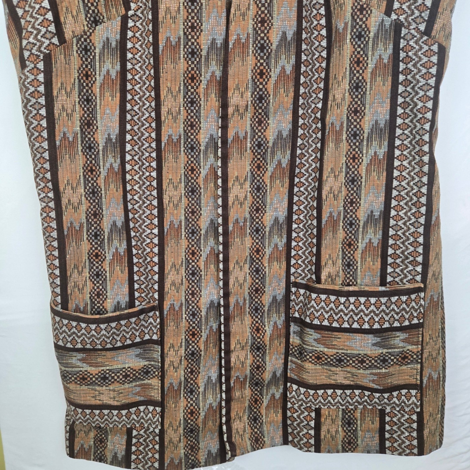 Vintage Prior Westerns Denver Southwestern Geometric Woven Longline Vest Brown