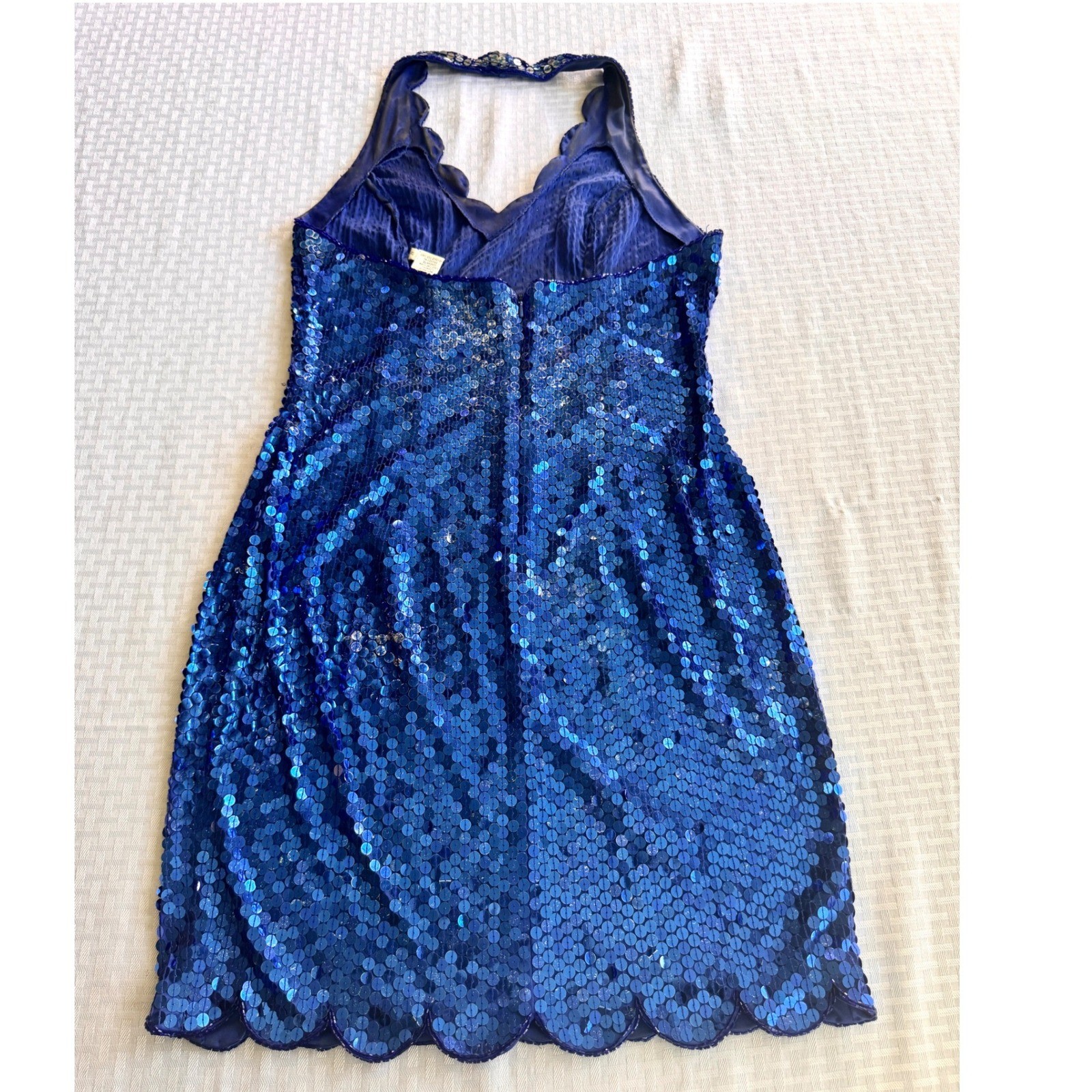 Niteline Della Roufogali Vintage Royal Blue Sequin Halter Scalloped Dress 12