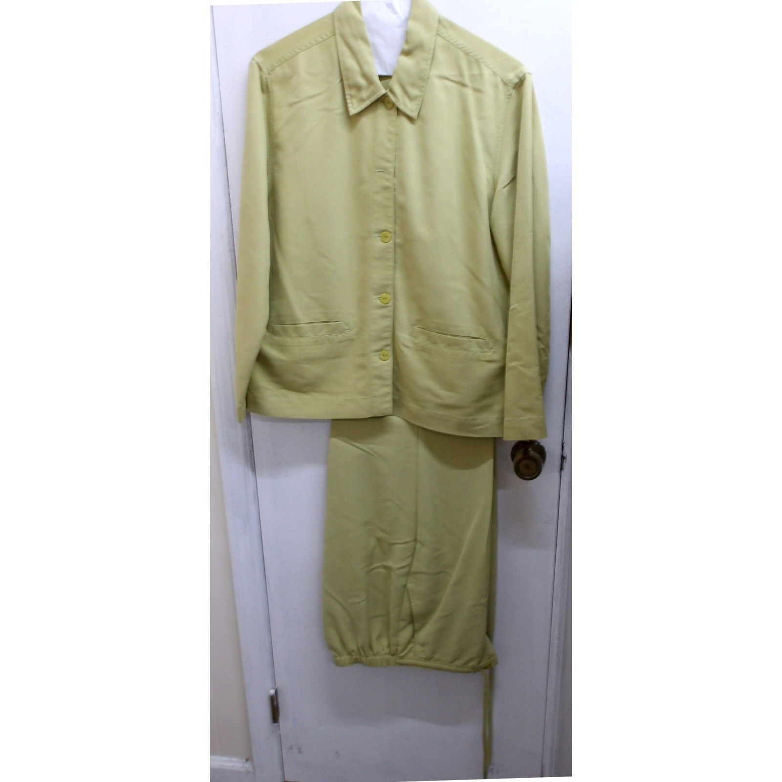 Maren 2 Piece Set Olive Green Button Up Shirt and Elastic Waist Pants M /#26872