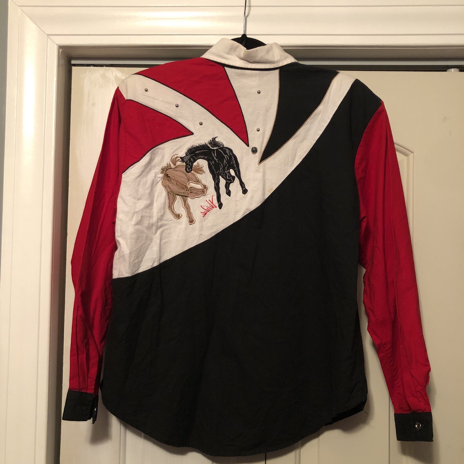 1849 Authentic Ranchwear Size M Red Black And White With Horse Embroidered