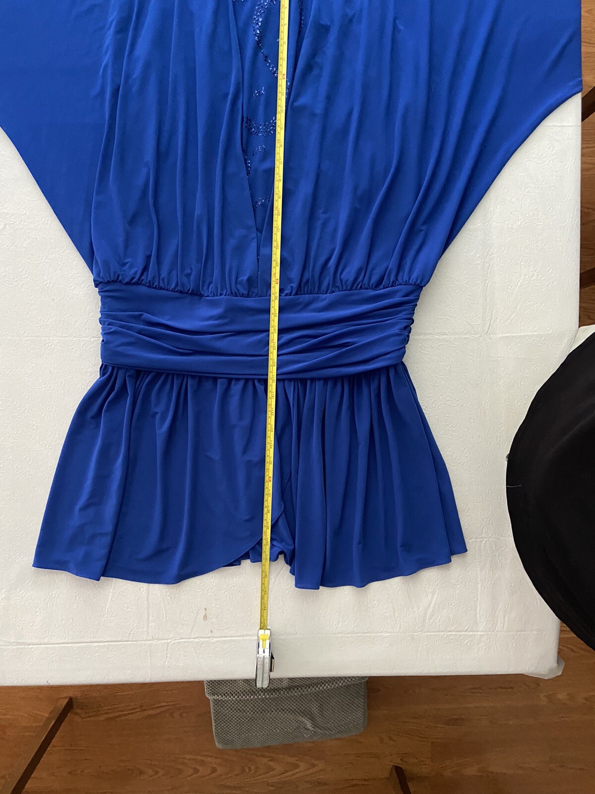 Vintage 1980s Claudia Cooper Royal Blue Dolman Batwing Drop Waist Dress Size 16