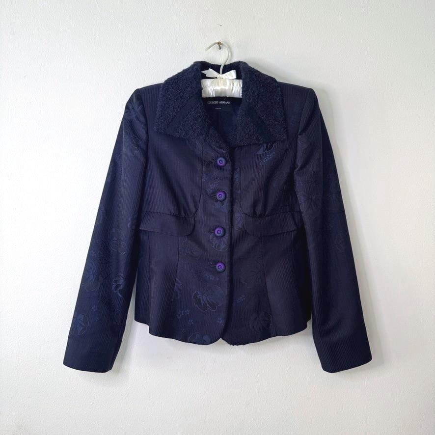 Vintage Giorgio Armani Navy Floral Jacquard Jacket/Blazer 90s Made in Italy