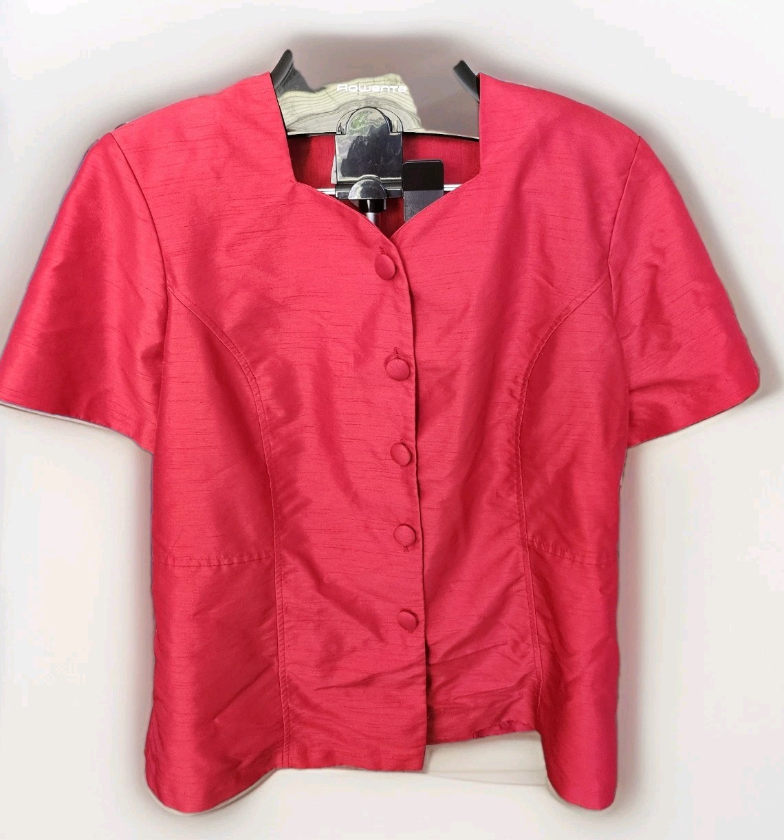 Vintage Sicari Red Button Up Short Sleeve 18W With Shoulder Pads 100% Polyester