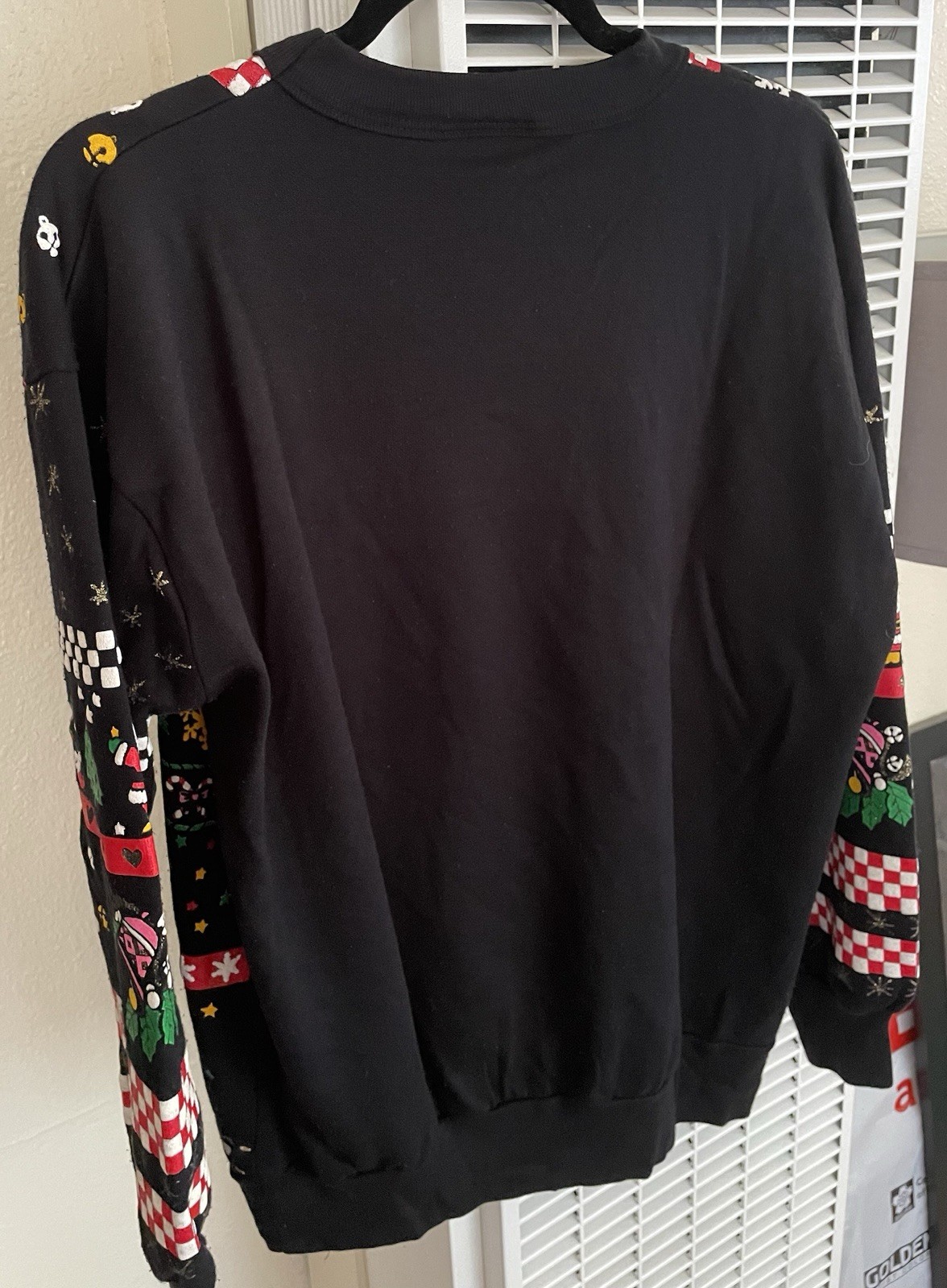 Vtg 80s L Black Christmas Holiday Puffy Paint- Sky Lite Fashion Snowman