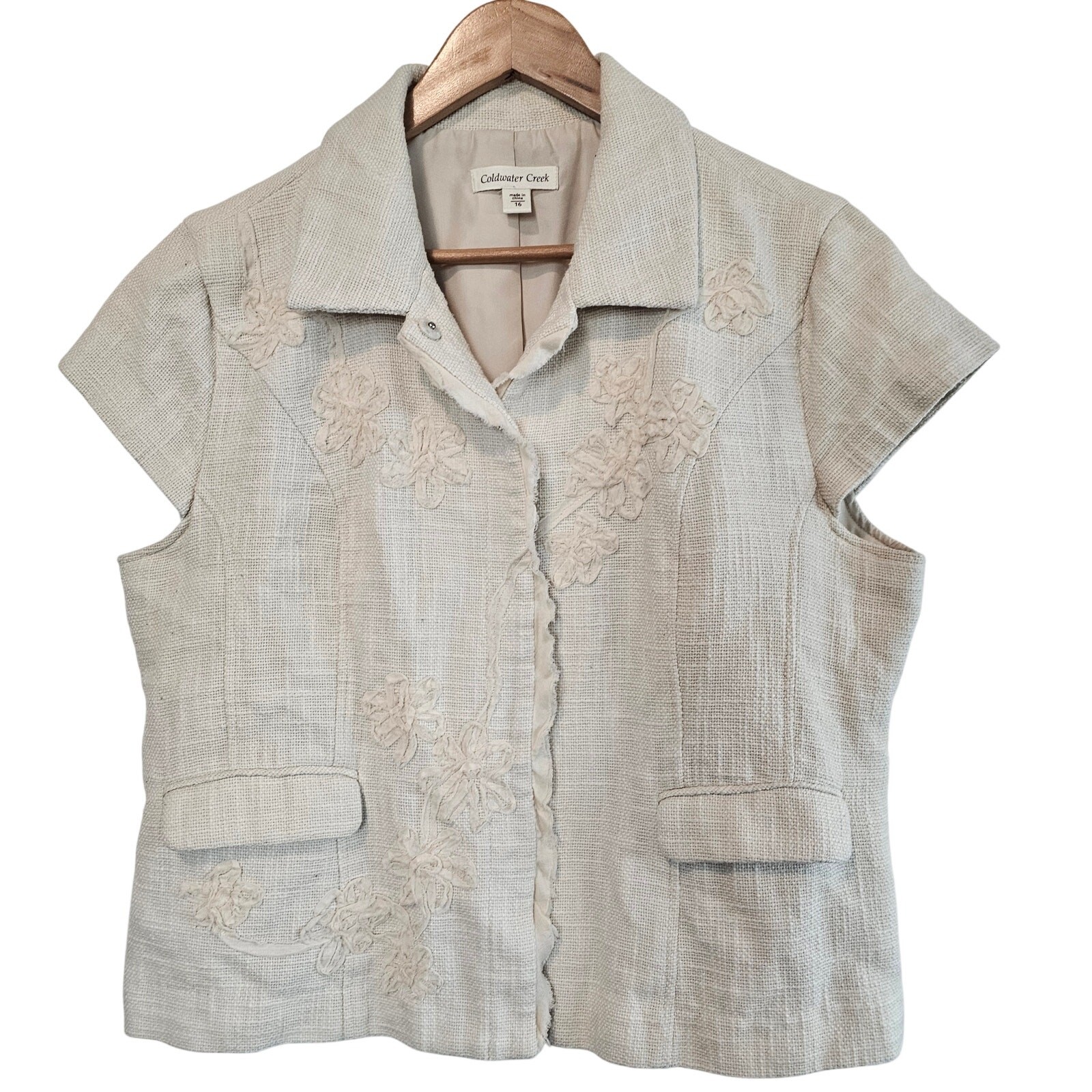 Y2K Coldwater Creek Blouse Women Size 16 Off White Lace Floral Fairy Romantic