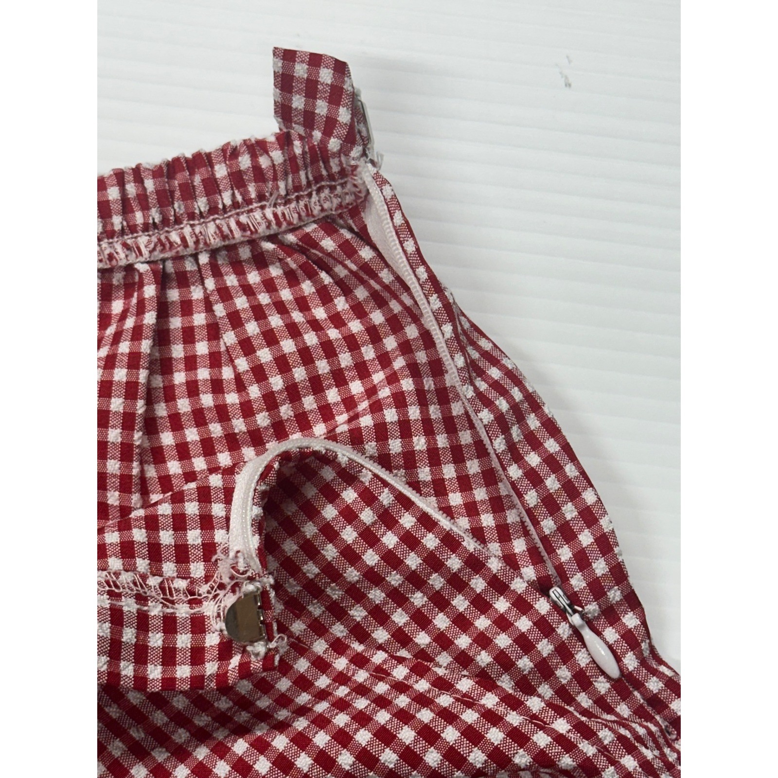 VTG Teddi Pants Red Gingham Check Flower Embroidery High Waist Side Zip 12 Women