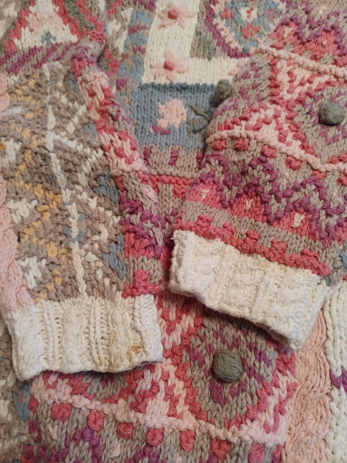 Vintage ’80s ’90s Crystal Colby Sweater Cottagecore 3-D Knit Cotton Unique S