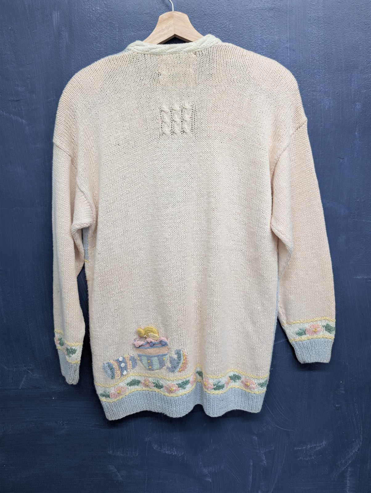 Vintage 90s Marisa Christina XL Sweater Hand Knit Cardigan Easter Bunny