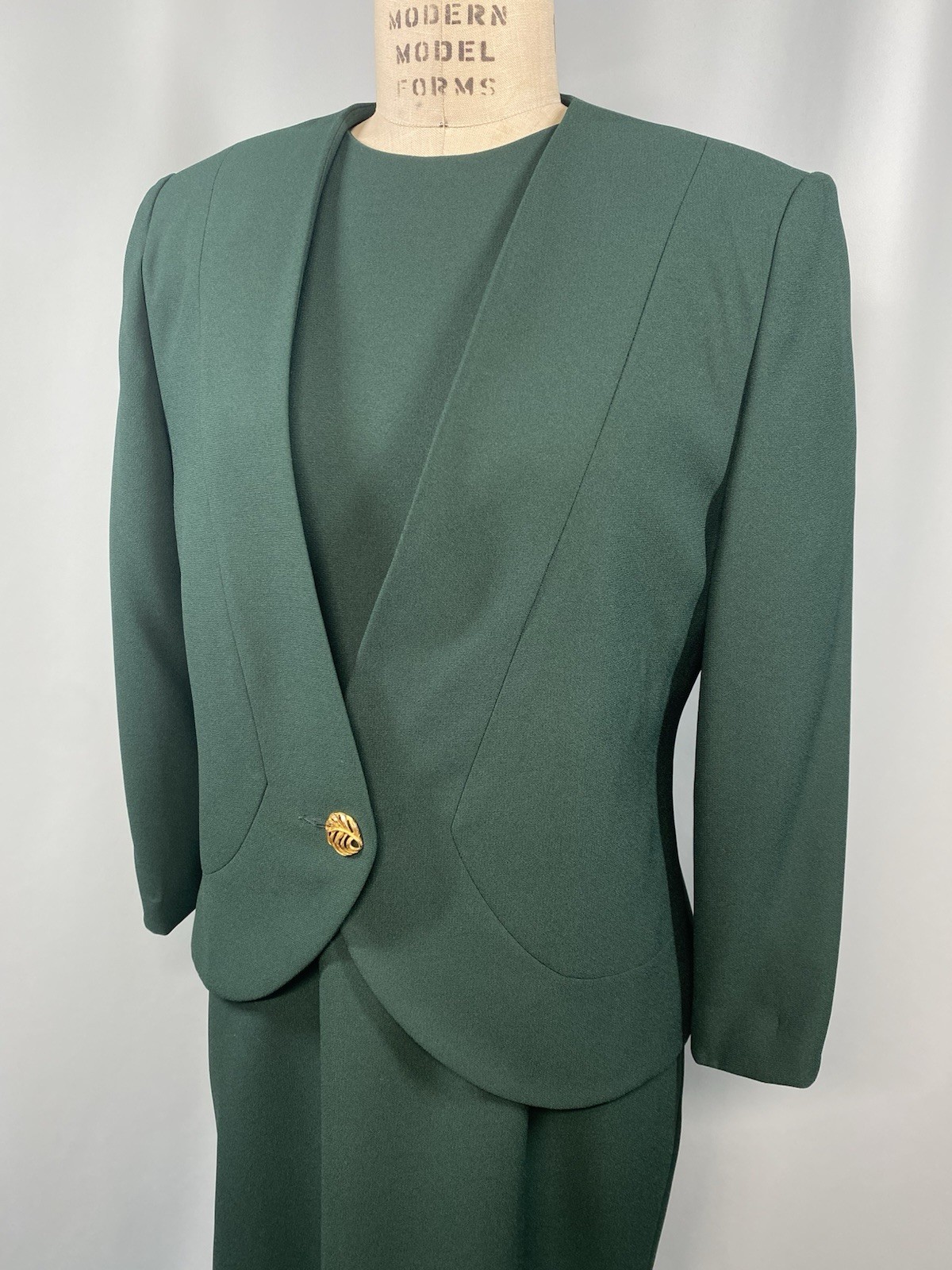 Vintage Dress & jacket set SIZE 12 P PETITE green HENRY LEE 80s 90s sheath