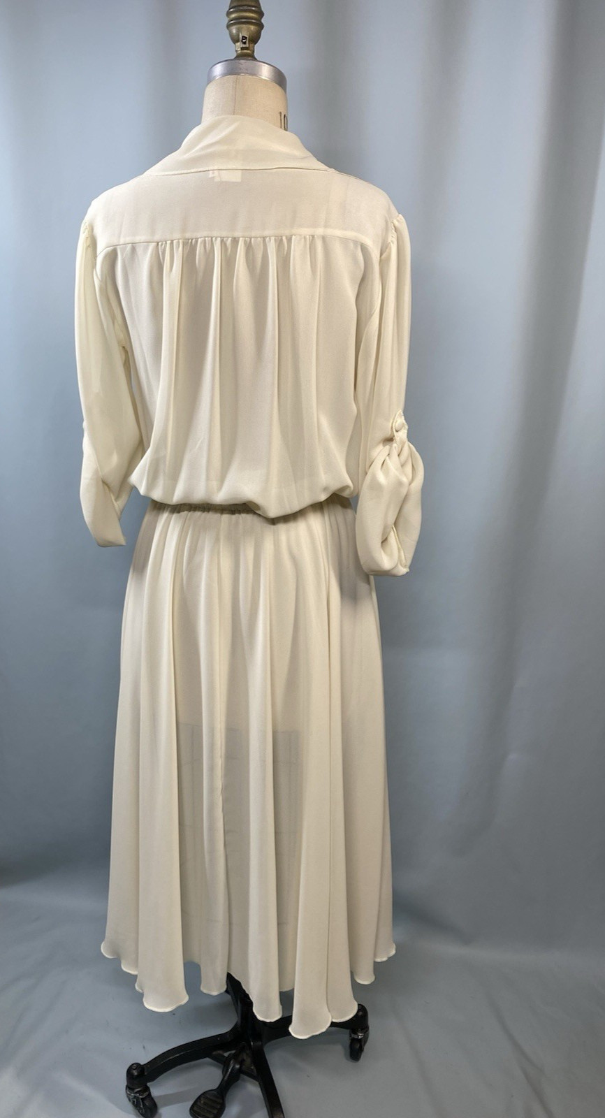Vintage Dress SIZE 11/12 LARGE ivory white georgette chiffon DIDA 70s 80s sheer