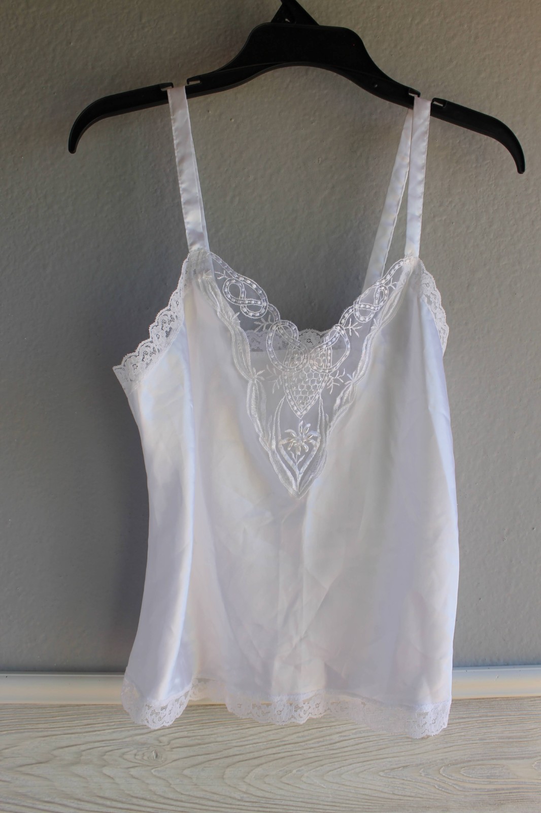Vintage Body Chic Lingerie Set White Satin Lace Camisole Tap Shorts Bridal Med