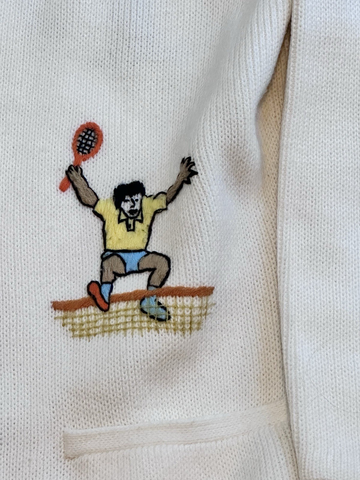 Vintage 70’s Andreno Argenti Embroidered Knit Sweater Cardigan Tennis Pickleball