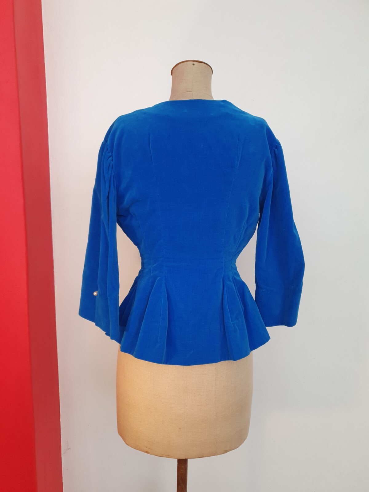 VINTAGE Velvet Jacket XS-S Royal Blue Medieval Costume Dirndl Traditional / 50s