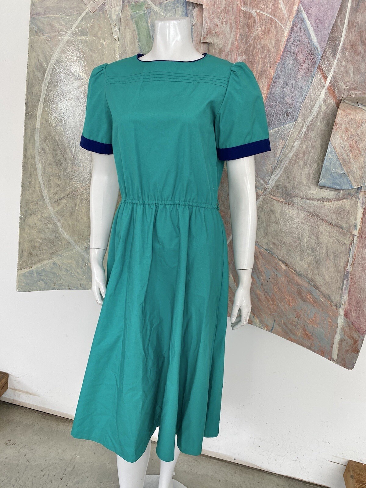 Vintage Darian Green Blue Fit And Flare 1980s Dress Size 8