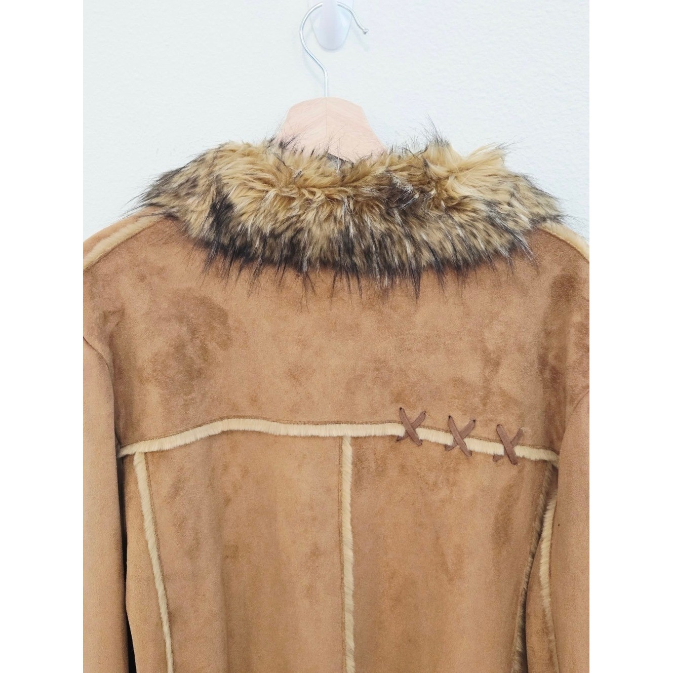 Vintage RP Sport Faux Fur Suede Jacket Brown Boho Penny Lane size 1X Western y2k
