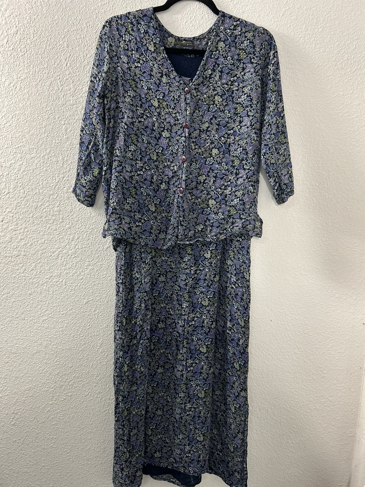Vintage ZASHI Blue Floral Fairy Grunge 2 Pc Boho Tank Dress Maxi Top Set Size S