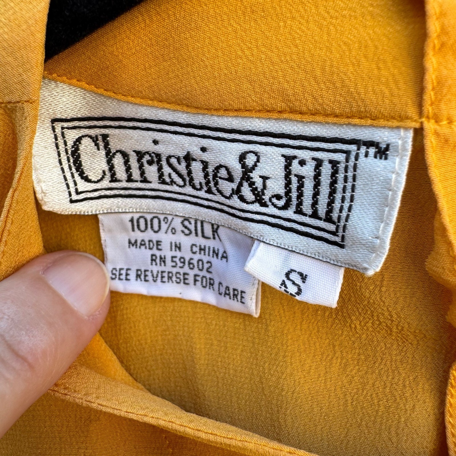 Christie & Jill Vintage 90s 100% Silk Natural Fiber Sustainable Blouse Yellow S