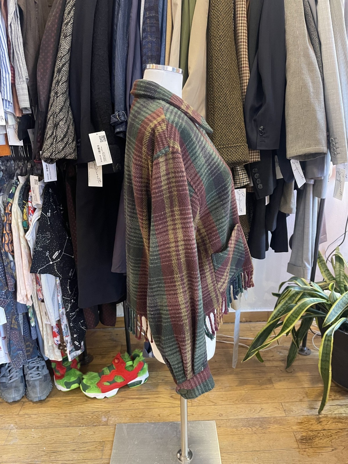 Vintage 80s Plaid Wool Cropped Fringe Jacket