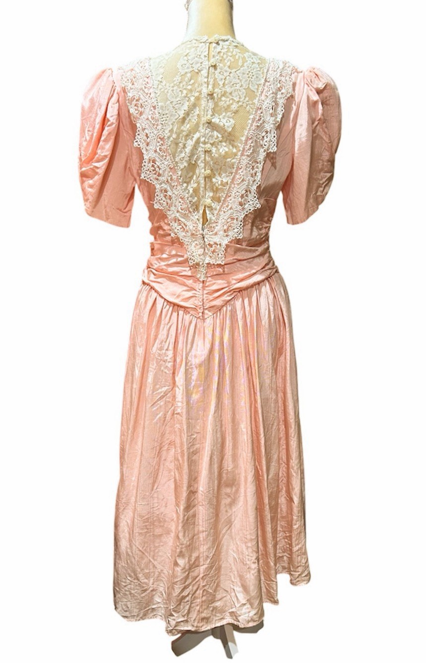 Vtg Scott McClintock Taffeta Lace Tea Dress Prom Victorian Peach Sz 14 FlawsREAD