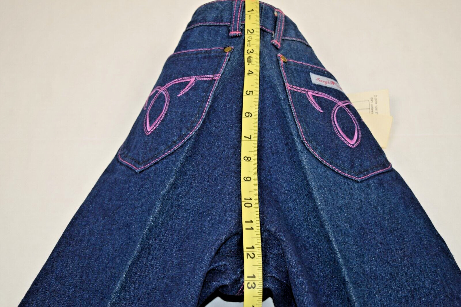 Vintage Sergio Valente Jeans Size S/M 70s Dark Wash Pink Stitch Straight Leg NWT