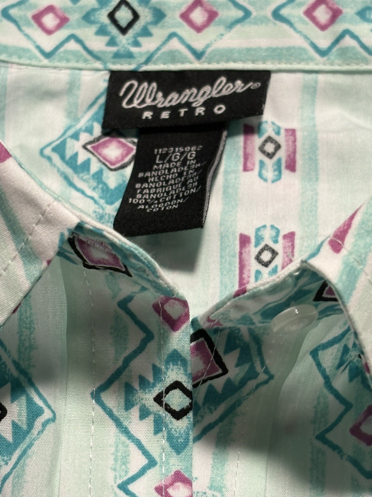 Wrangler Retro Women’s L western Pearl Snap Shirt Aztec Turquoise Southwestern