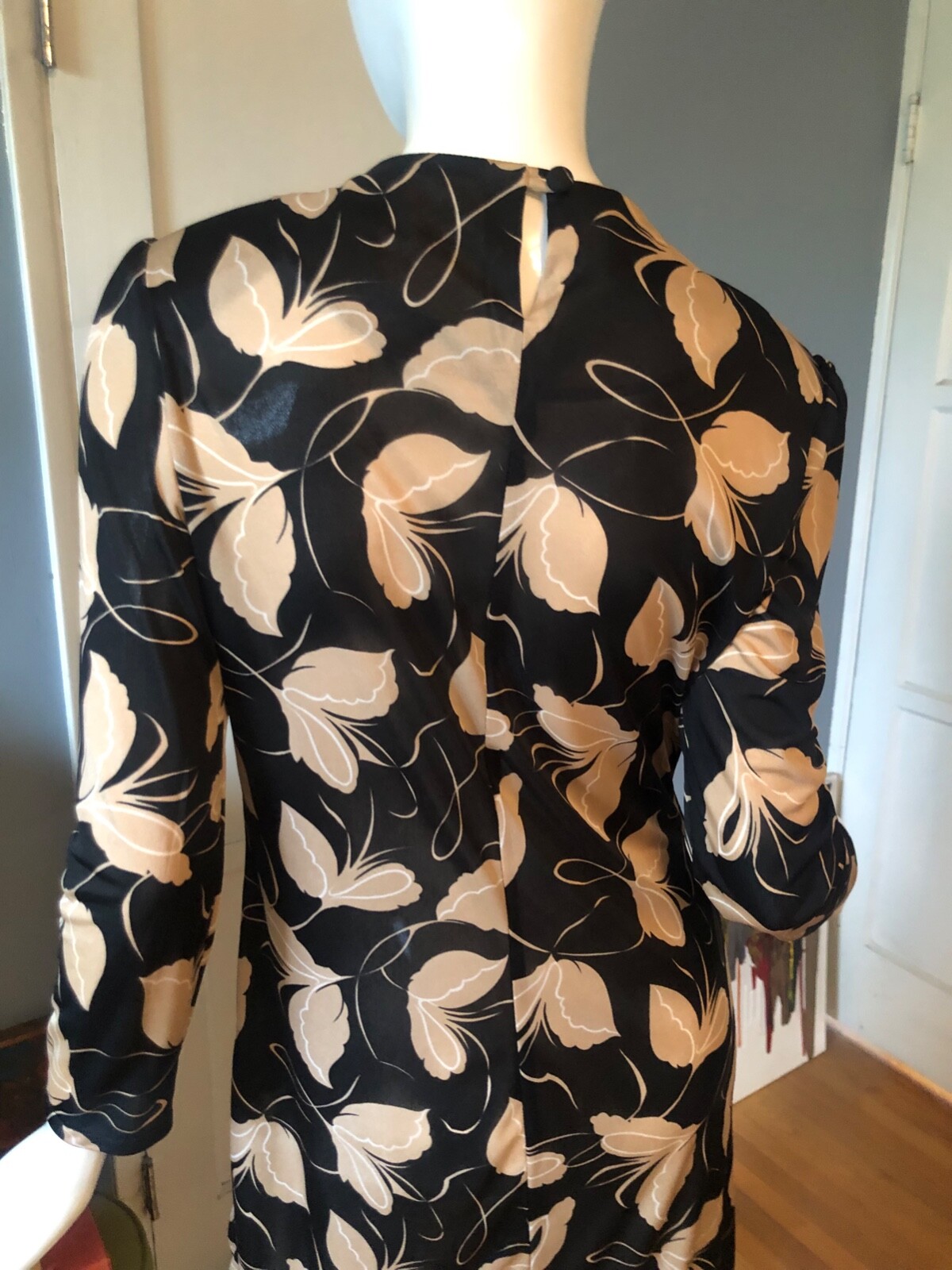 Vtg 70s 80s MATIQUE Dress M BUTTERFLY Print RUCHED Disco SECRETARY Wrap MIDI