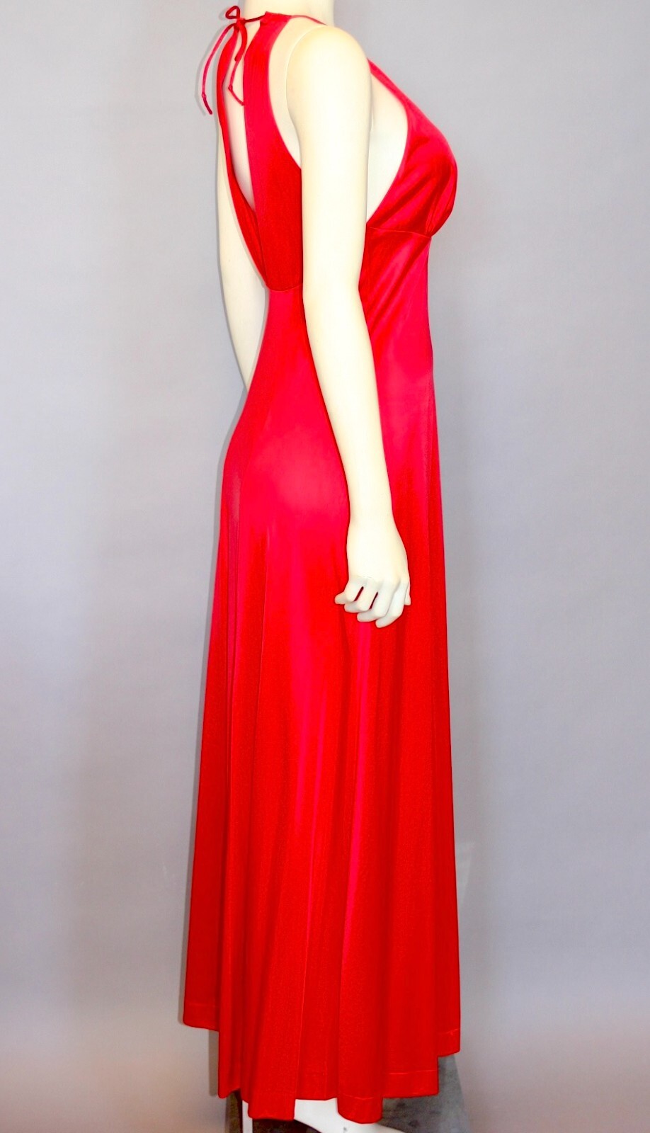Vintage VANITY FAIR 60s Sexy Plunge Red Long Maxi Slip Dress Night gown 32/S