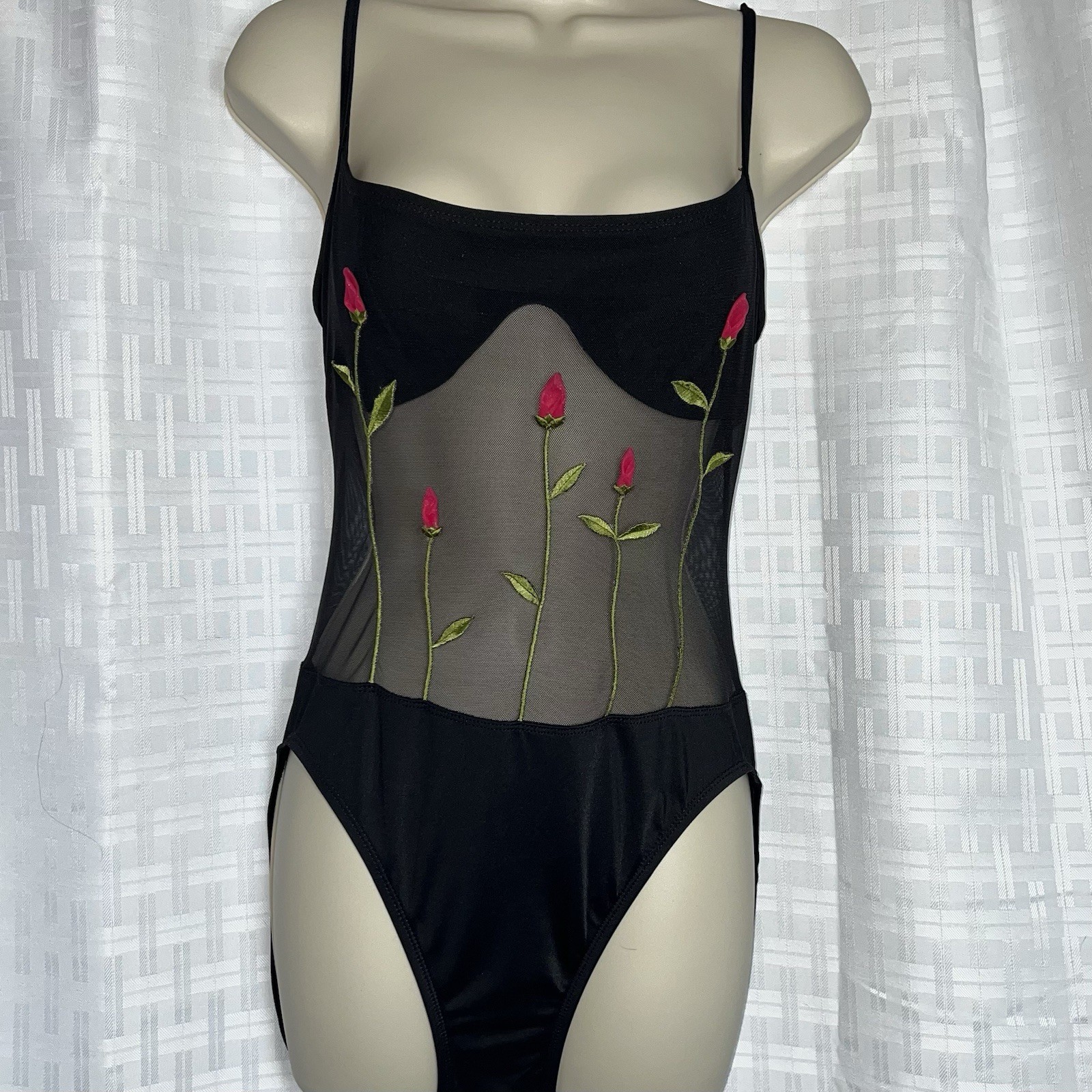 Vintage 1999 Victoria’s Secret Mesh Rose Embroidered Teddy Bodysuit 12