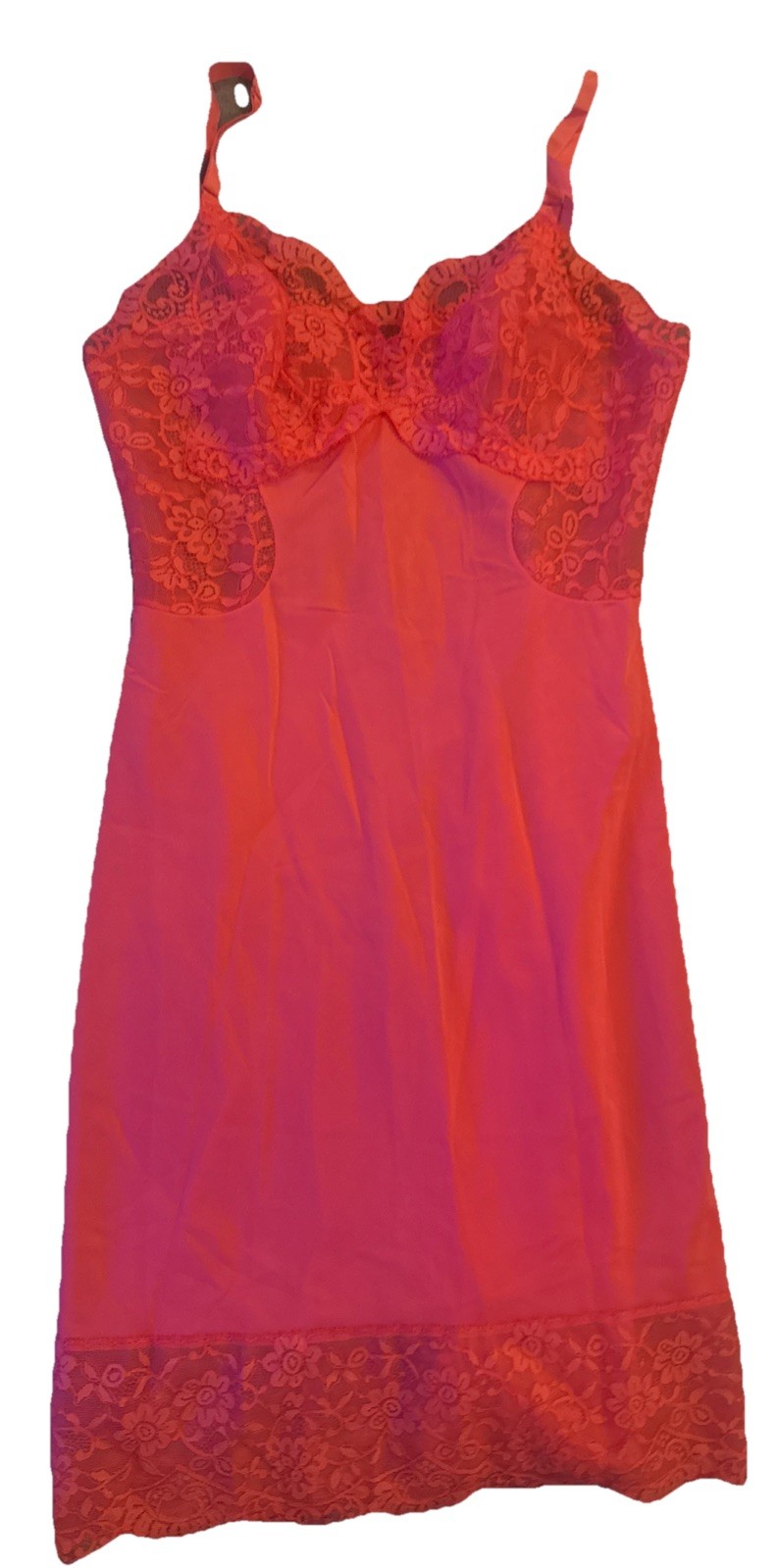 VTG 1950? GOSSARD ARTEMIS LINGERIE Pink Negligee Lace TRIM FULL SLIP Sz 32 Short
