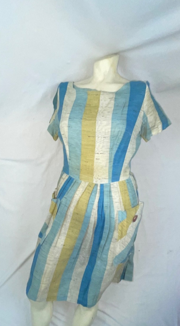 VINTAGE 60S 70S WOMENS STRIPE PARTY COCKTAIL MOD DISCO RETRO BLACK FLECK DRESS