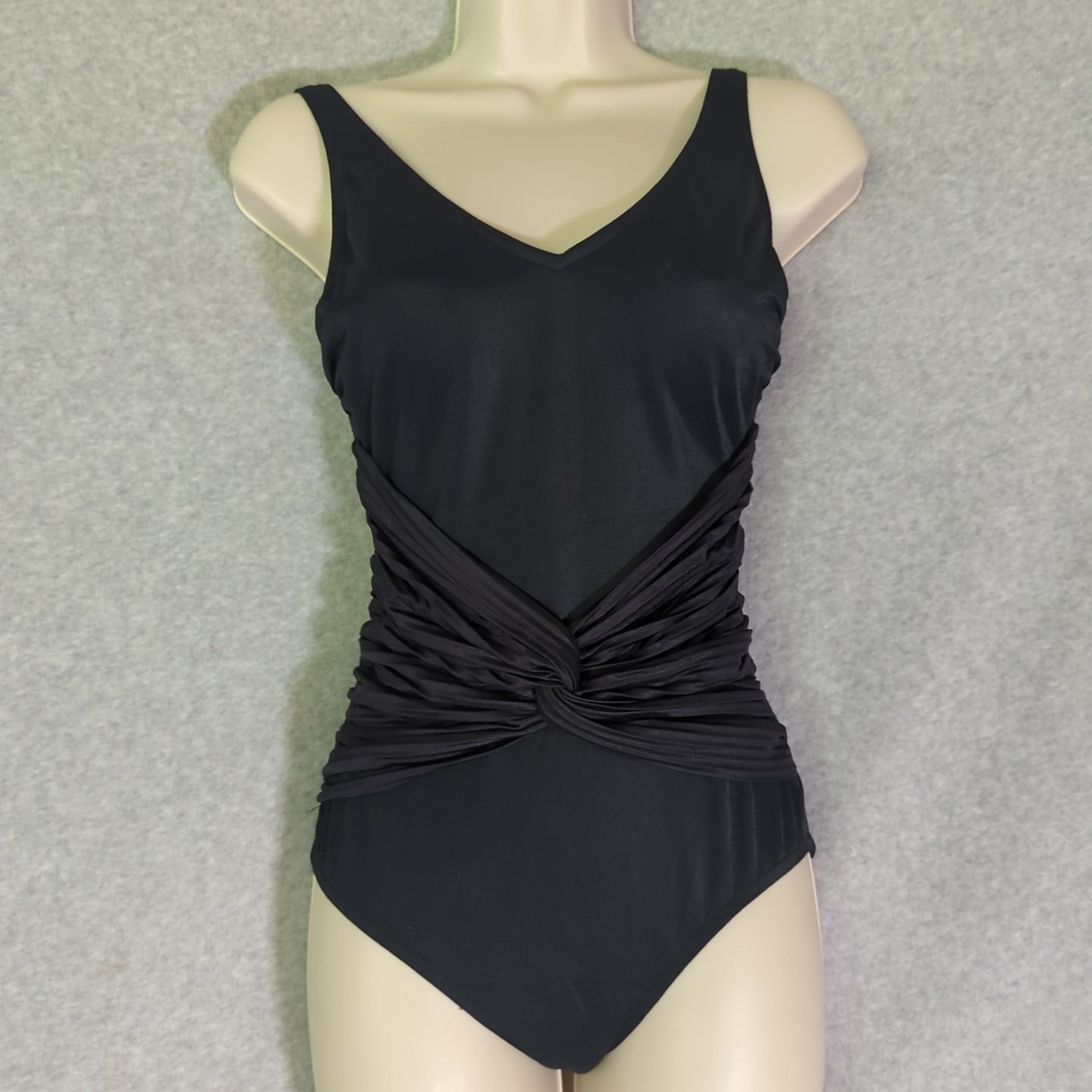 Sirena Black 1 Piece Swimsuit Bathing Suit Women wrap rouching Slimming 8 Retro