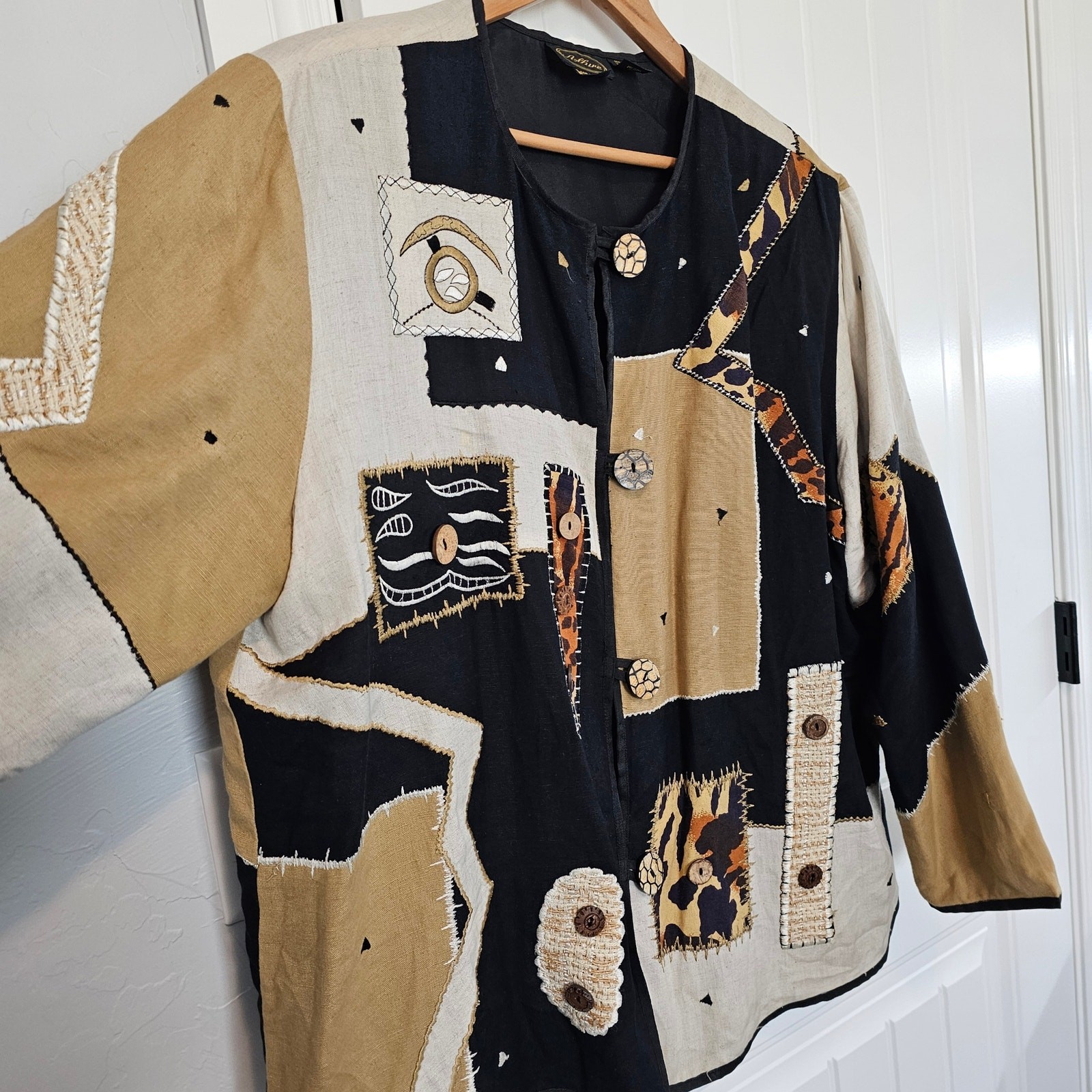 Vintage Allure Blazer Womens Size 1X Black 3D Animal Print 90s Art To Wear Boho