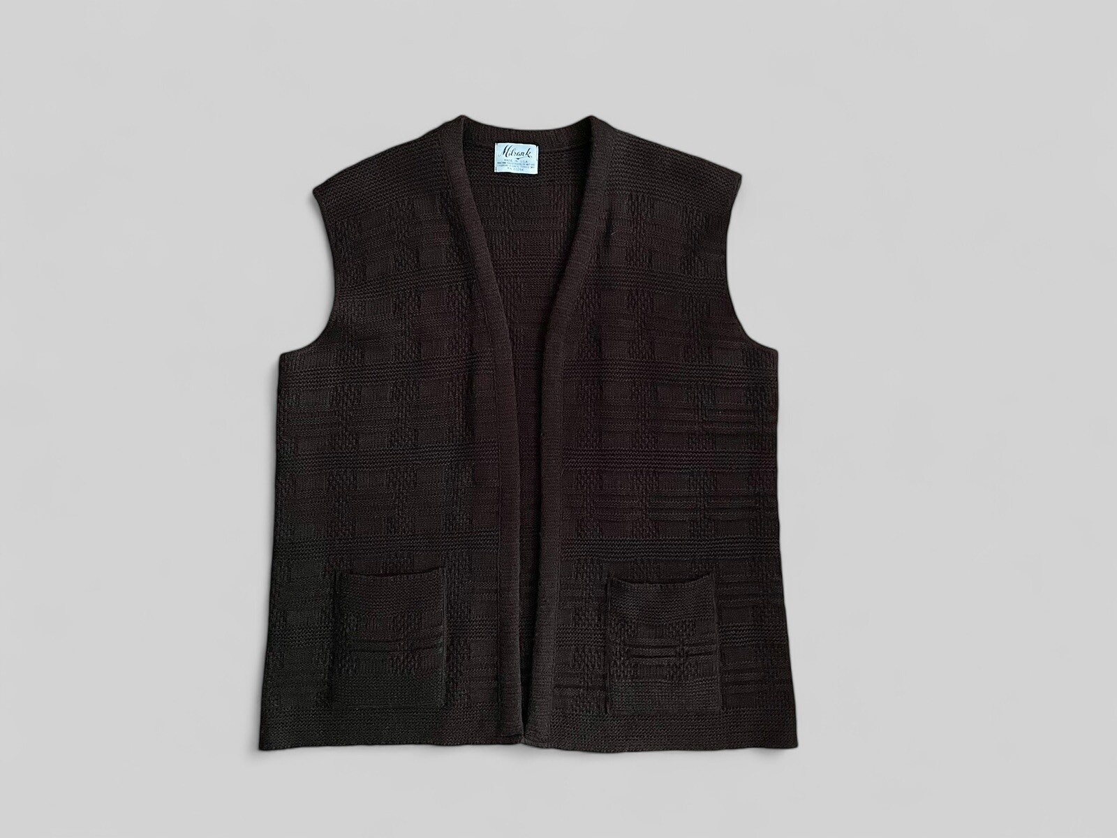 VTG MILRANK Knit Chore Vest Brown Preppy Dark Academia Hippie Open Cardigan XL