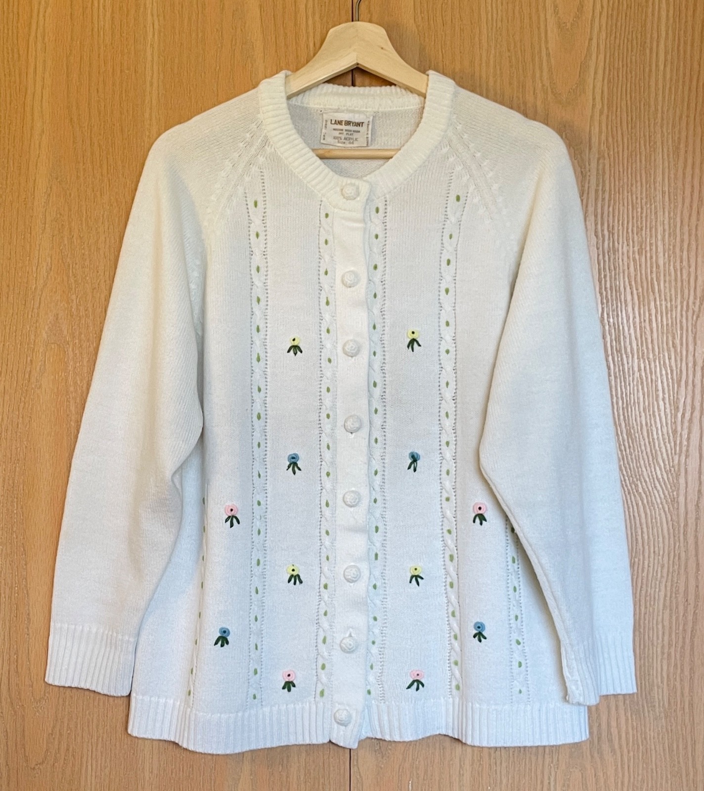 Vintage Lane Bryant Size 44 Floral Embroidered Cardigan White Cottagecore