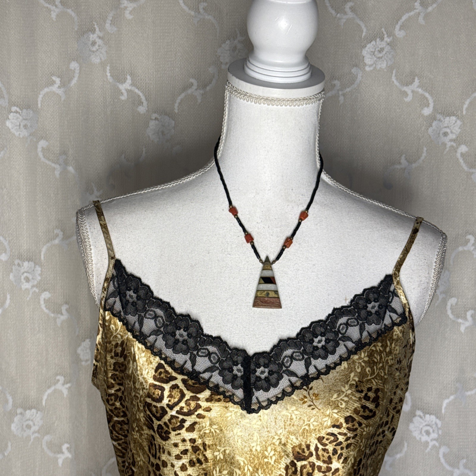 Vintage Gilligan & O’Malley Leopard Print Bias Cut Lace Slip Dress Medium 38 B