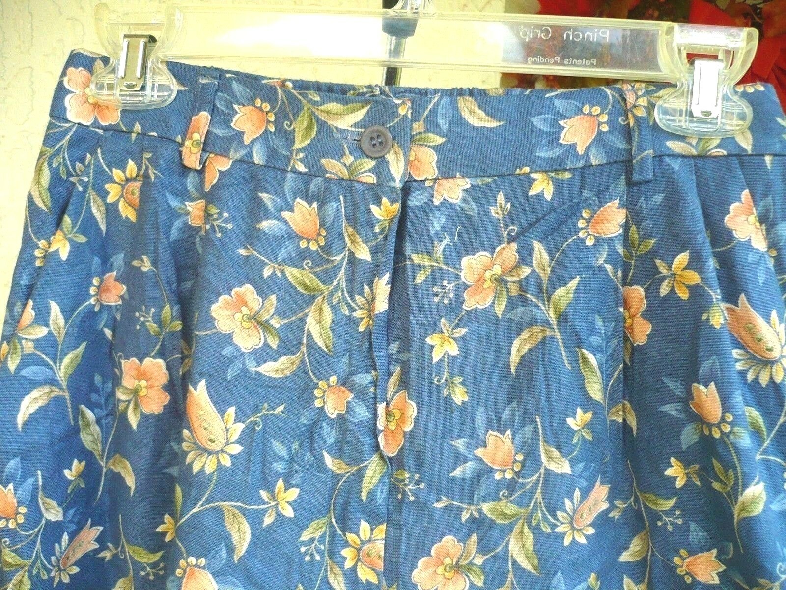 VTG 90S PENDLETON USA S M 8 CHAMBRAY BLUE PEACH FLORAL RAYON LINEN SHORTS WOMEN
