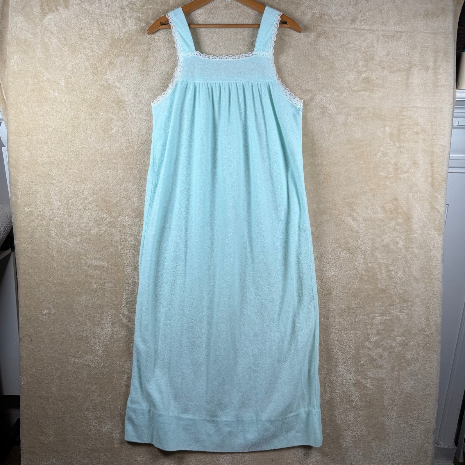 Vintage Glencraft Lingerie Nightgown Small Mint Blue Lace Trim Union USA Made