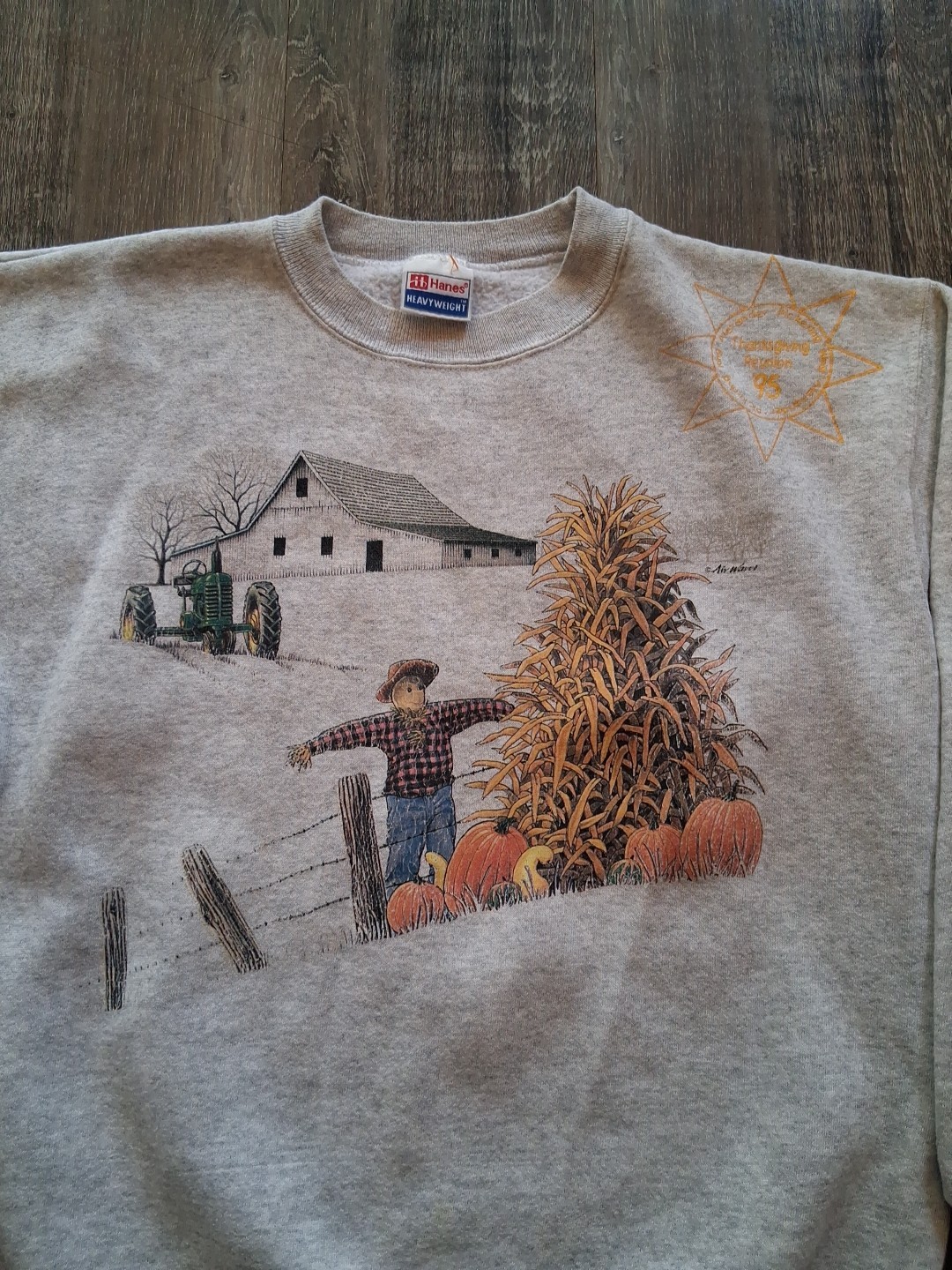 Vintage 90’s Fall Harvest Pumpkin Heather Grey Sweatshirt Size L