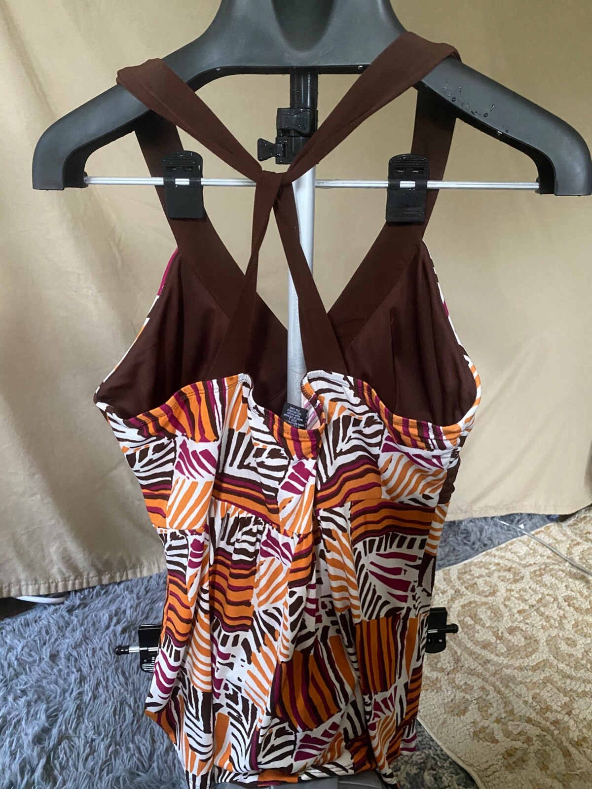 D03– STUDIO 1940 vintage BROWN/ORANGE.PURPLE/WHITE WOMENS TOP SZ L. NEW