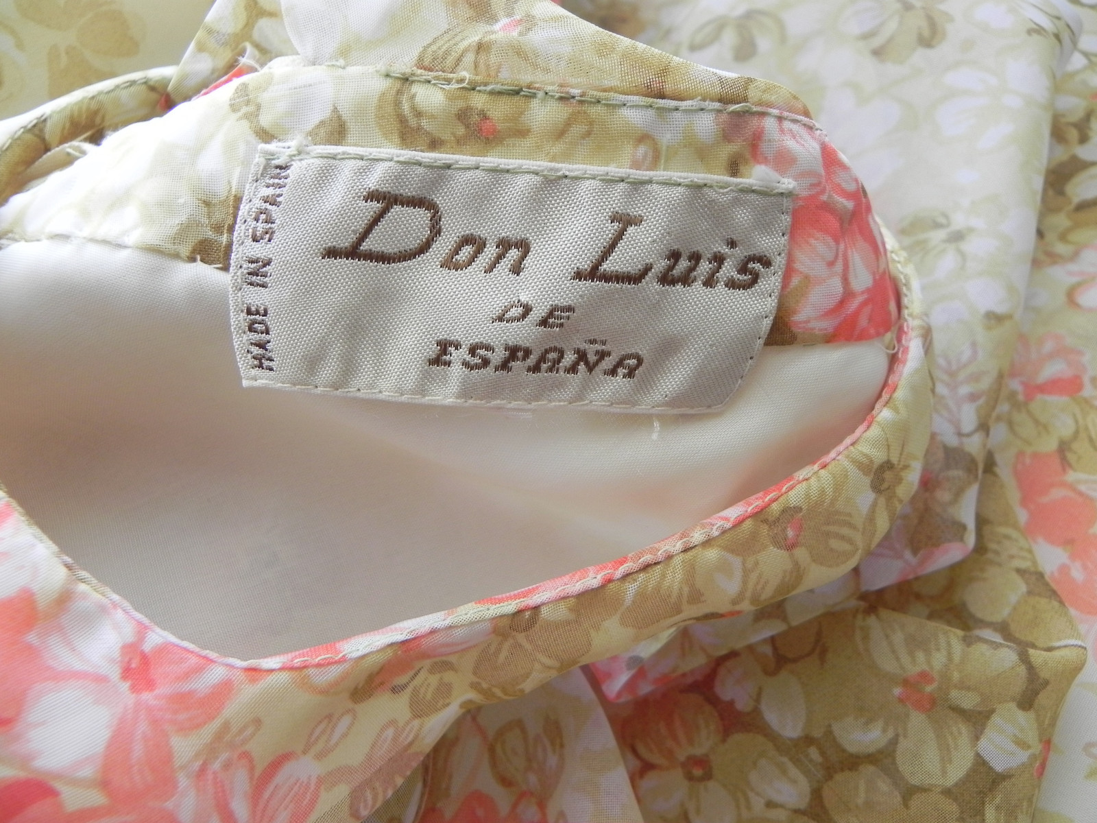Vtg Don Luis de Espana RARE Dress Floral Chiffon Tie Belted Size 10(fits US S)