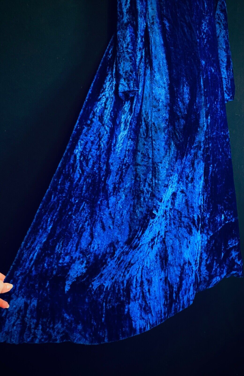 Vintage 1960s long blue crushed velvet jacket cobalt duster mod swing coat XS S