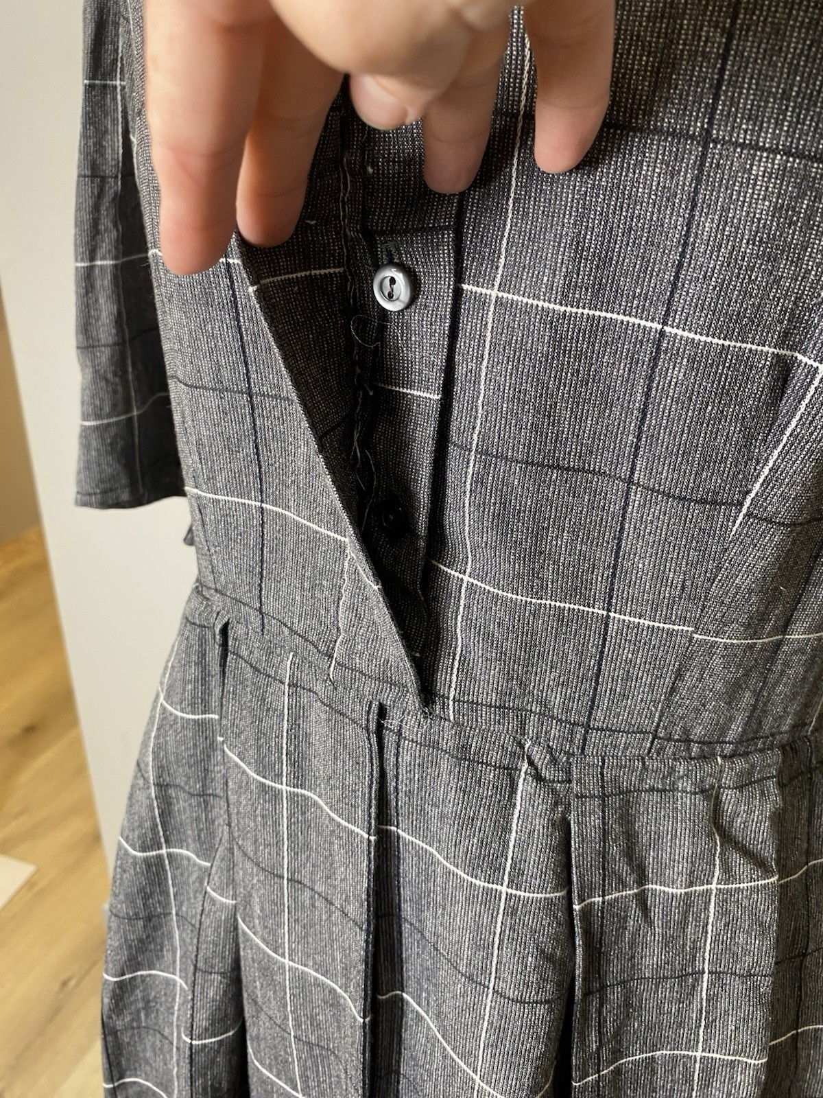 VTG 1950’s „Shirt Dress” Made In California Grey Pleated Skirt Waist-32