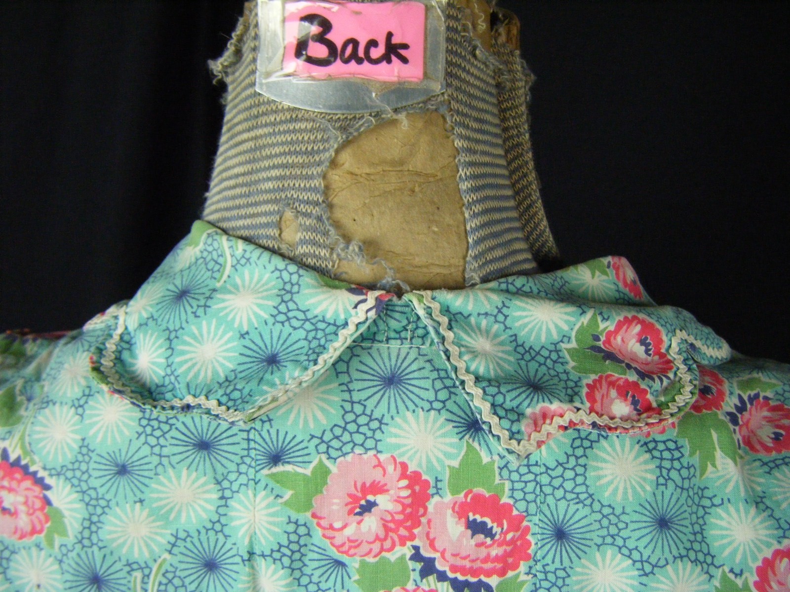 Vtg 50s Handmade Blue Pink Floral Cotton House Dress-Bust 43/M